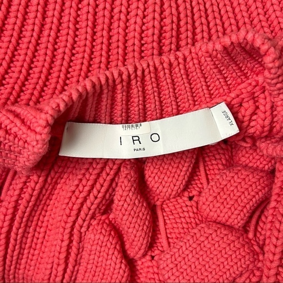 IRO Oversized Chunky Cable Knit Puffed Balloon Sleeve Ribbed V-Neck Sweater XL - Picture 7 of 10